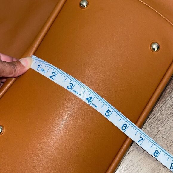 Designer Womens Vegan Leather Tote Saddle Shoulder Handbag Camel Tan Large - Picture 9 of 9